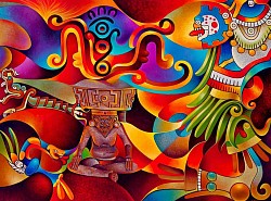 Se caracteriza por su colorido vibrante, simbolismo profundo y fuerte conexión con la identidad, la historia y las luchas sociales del país. Destacan figuras como Frida Kahlo, Diego Rivera y las tradiciones populares como el arte huichol, el muralismo y el arte en papel picado.